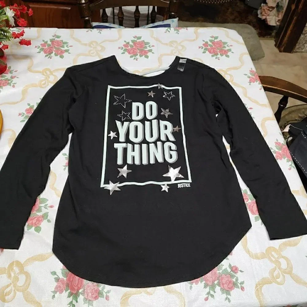 New Justice Black Do Your Thing Shirt Size Girl's 14/16 Plus
